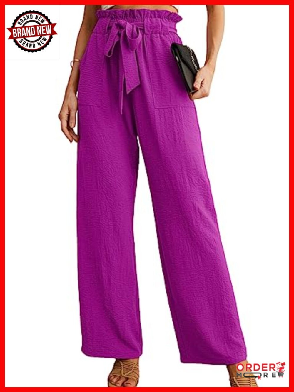 High Waist Wide Leg Palazzo Pants Adjustable Knot Ankle Trousers with Pockets